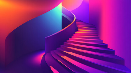 Obraz premium Vibrant abstract staircase design with colorful lighting, creating a surreal atmosphere