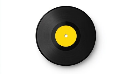 Vintage Black Vinyl Record with Yellow Center