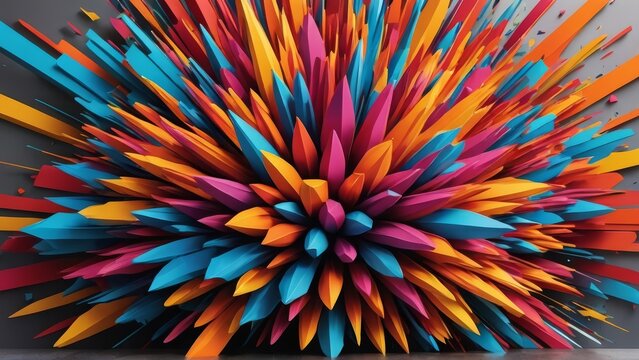 Fototapeta Abstract burst of colorful geometric shapes. Dynamic, vibrant design perfect for backgrounds, textures, or creative projects.