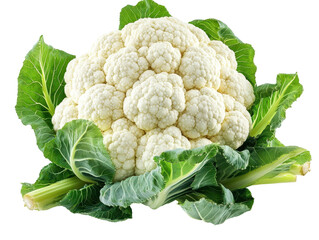 Isolated Fresh Cauliflower Head with Leaves