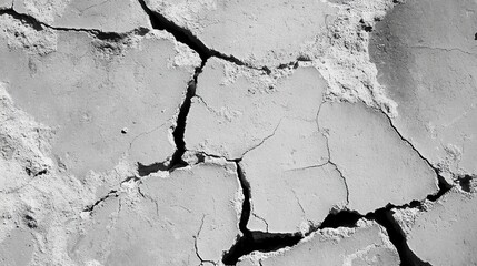 Obraz premium Cracked Dry Soil Texture Background in Black and White Photography