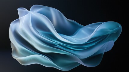 Obraz premium Abstract digital art piece that appears to be a wave-like shape. the wave is made up of multiple layers of light blue and white fluid lines that create a sense of movement and depth.