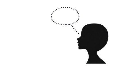 Silhouette of a thinking young female with a thought bubble, symbolizing creativity and contemplation.