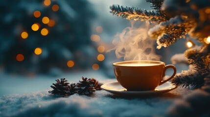 Cozy winter cup of hot drink