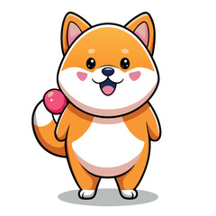 A cute cartoon dog illustration with a white fur and brown tail, isolated vector art.