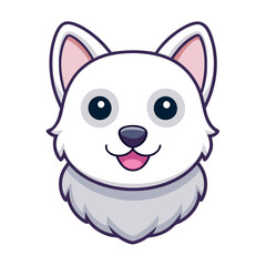 Cute Cartoon White Dog Face Icon with Pink Ears and Tongue Out Vector Animal Illustration
