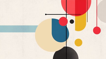 Abstract digital art piece with a white background. it features a variety of colorful shapes and lines in different sizes and colors.