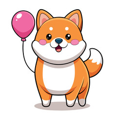 A cute cartoon dog illustration with a white fur and brown tail, isolated vector art.