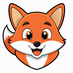 A cute cartoon fox with an orange fur and a playful smile, a vector illustration of a fun animal character