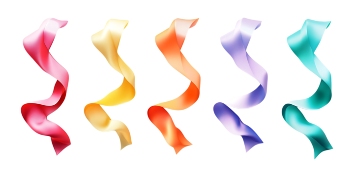 Pack Realistic Ribbons in Various Shapes on Transparent Background for Decorative Designs, Gift Wrapping, or Creative Branding