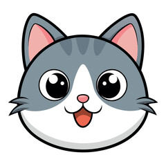 A yellow cartoon vector illustration shows a cute cat and dog face, smiling, isolated icons of happy domestic pets