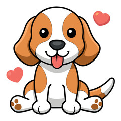 A cute brown cartoon dog with a happy smiling face and heart on its tail, an isolated vector illustration