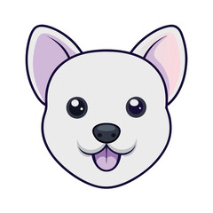 Fototapeta premium Cute Cartoon White Dog Face Icon with Pink Ears and Tongue Out Vector Animal Illustration