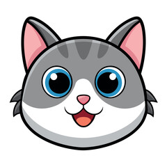 A yellow cartoon vector illustration shows a cute cat and dog face, smiling, isolated icons of happy domestic pets