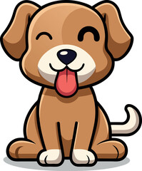 A cute brown cartoon puppy vector illustration shows a playful animal with a short tail