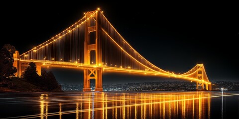 Obraz premium Illuminated bridge night view san francisco landscape photography urban environment aesthetic perspective