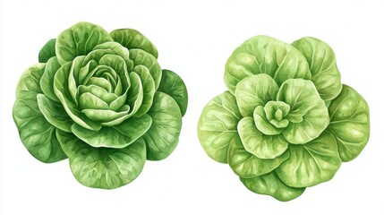Obraz premium Delicate Watercolor Illustration of Lettuce Leaves in Lush Green Tones for Culinary Designs