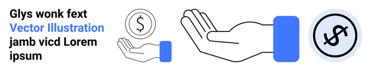 Open hand holding a coin alongside a dollar symbol, representing charity, financial aid, investment, donations, and business transactions. Ideal for banking, finance, nonprofits and a simple landing