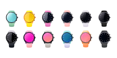 Pack Realistic Smartwatch in Different Views on Transparent Background for Tech, Fitness, or Digital Branding