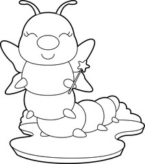 Caterpillar Fairy Magic wand Animal Vector Graphic Art Illustration