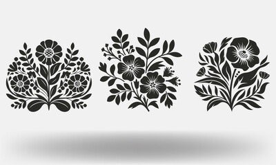Black Floral Silhouette Folk Style Botanical Design