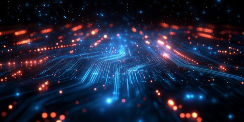 Obraz premium Dynamic circuit patterns digital realm abstract visualization futuristic environment close-up view technology concept