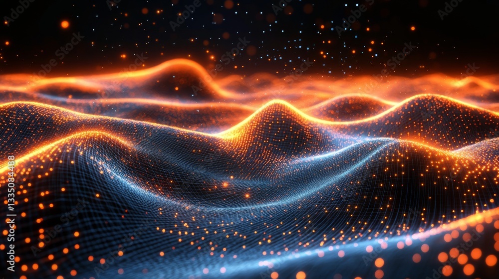 Aufkleber a metallic abstract surface adorned with complex patterns, glowing in blue and orange lights, result