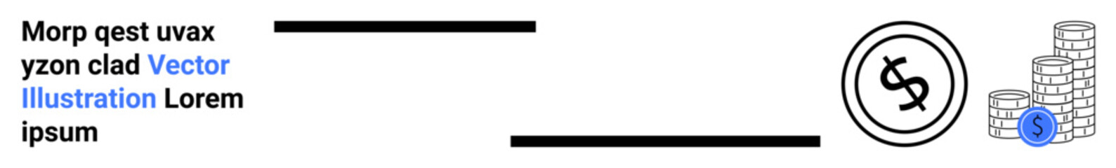 Obraz premium Stacked coins near a dollar currency sign, combined with bold horizontal bars and placeholder text. Ideal for finance, budgeting, money savings, investments, banking, minimalism, or fintech abstract