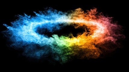 A vibrant, abstract representation of a flame or fire, composed of various colors and shapes.