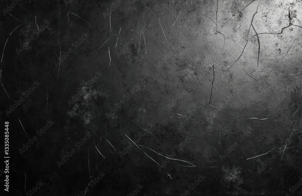 Poster Scratched dark surface texture background for graphic design. Abstract grunge scratched surface with dirty old vintage weathered distressed damaged worn rough grainy fractured lines.