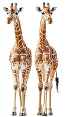 Obraz premium Two graceful giraffes standing side by side in a natural habitat during daylight