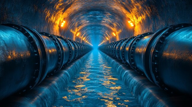 Exploring underground water flow in industrial sewers urban environment photograph mysterious atmosphere