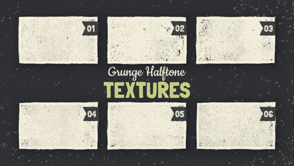 6 Grunge Halftone Textures. Dirty Background. Concrete Wall Scratched Material. Vintage Wallpaper Concept. Retro Rough Dots