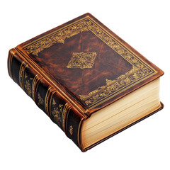 Fototapeta premium Antique Leather Bound Book with Gold Gilt Design Vintage Textured Cover Old Book