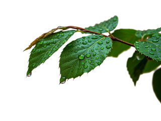 Fototapeta premium Close-up of vibrant green leaves covered in glistening water droplets