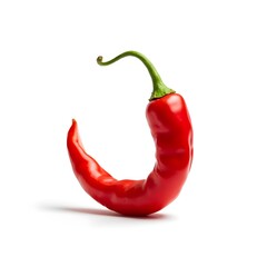 Close-up of red chili pepper with smooth texture and glossy surface on white background
