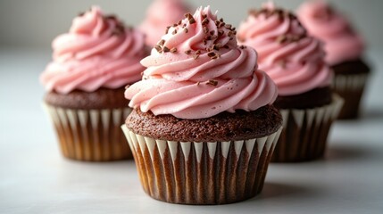 Delectable pink frosted cupcakes
