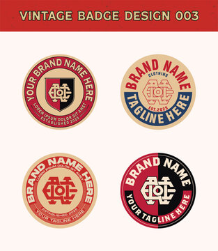Vintage badge logo design template with a monogram and the text editable for clothing and apparel