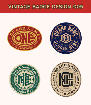 Vintage badge logo design template with a monogram and the text editable for clothing and apparel