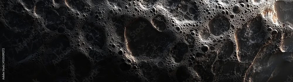 Poster a zoomed-in image of effervescent foam, revealing detailed textures and reflections in a dimly lit s