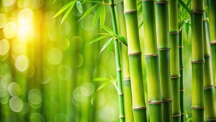 High-quality close-up image of lush green bamboo stalks against a blurred background created by a shallow depth of field effect, blur