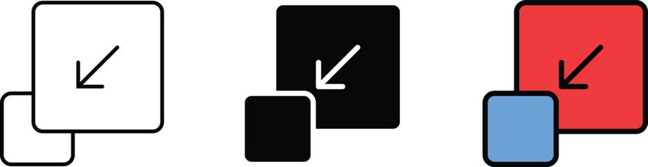 Zoom in and out button set icon. Arrows, view, full screen, Maximize, minimize, view, window. Editable Stroke. Vector illustration