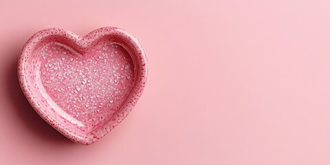 Colorful heart-shaped bowl on a pink background showcasing its unique design and texture