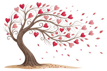 Heart Tree Romantic Watercolor Illustration of Love and Affection
