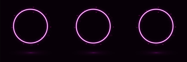 Set of purple circles. Neon light circle line. Modern technology concept.
