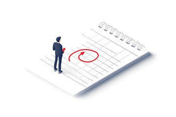 Person Planning on Calendar with Red Arrow Shows Schedule Loop