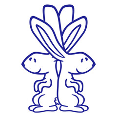 2 Rabbits Birthday Team Gift Trumpet Party Hat Fun Design Lover Art Vector Illustration Card T-Shirt Poster Sticker Graphic Print Decorative Drawing Isolated Logo Decoration Symbol Creative Cool Style