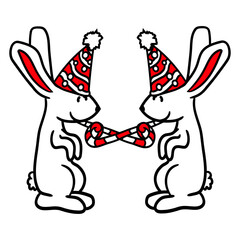 2 Rabbits Birthday Team Gift Trumpet Party Hat Fun Design Lover Art Vector Illustration Card T-Shirt Poster Sticker Graphic Print Decorative Drawing Isolated Logo Decoration Symbol Creative Cool Style