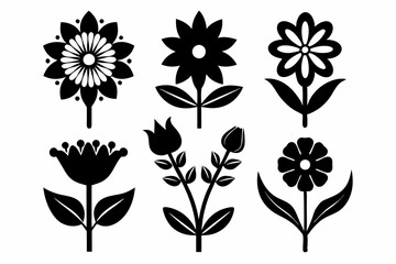flower icon set line art silhouette vector illustration