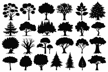 different types of trees line art silhouette vector illustration